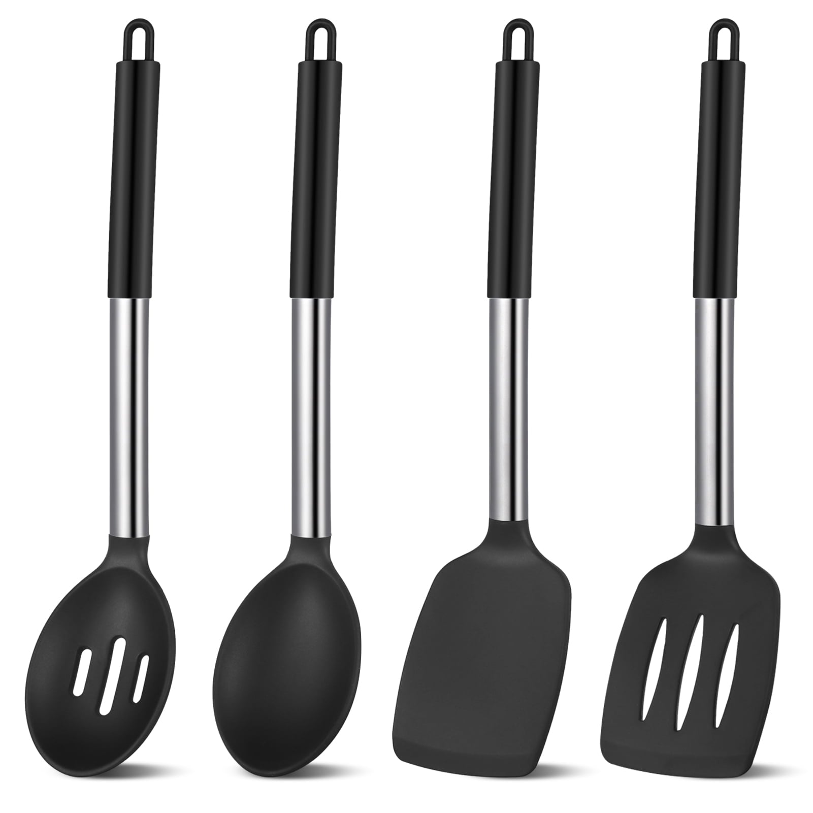 Ergonomic Cooking Silicone Cooking Spatulas and Spoons, 4 Pack Heat Resistant Silicone Cooking Utensils Set, Non-stick Large Ki... - Ergonomic Kitchen Tongs and Cooking Spoon Utensil - Default Title