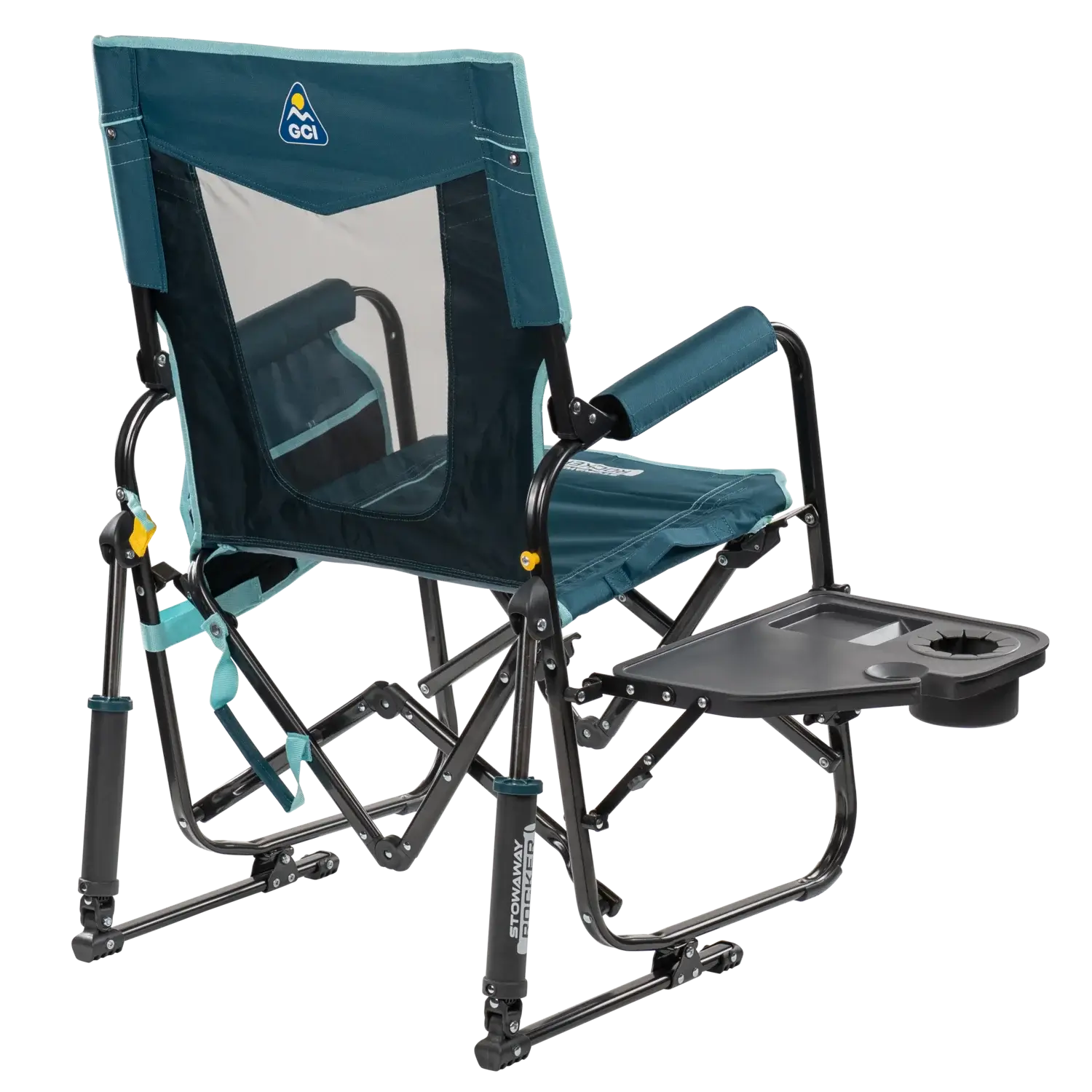 Patented Spring-Action Stowaway Rocker with Side Table - Choice 253 - Freestyle Rocker Portable Outdoor Folding Chair Detail