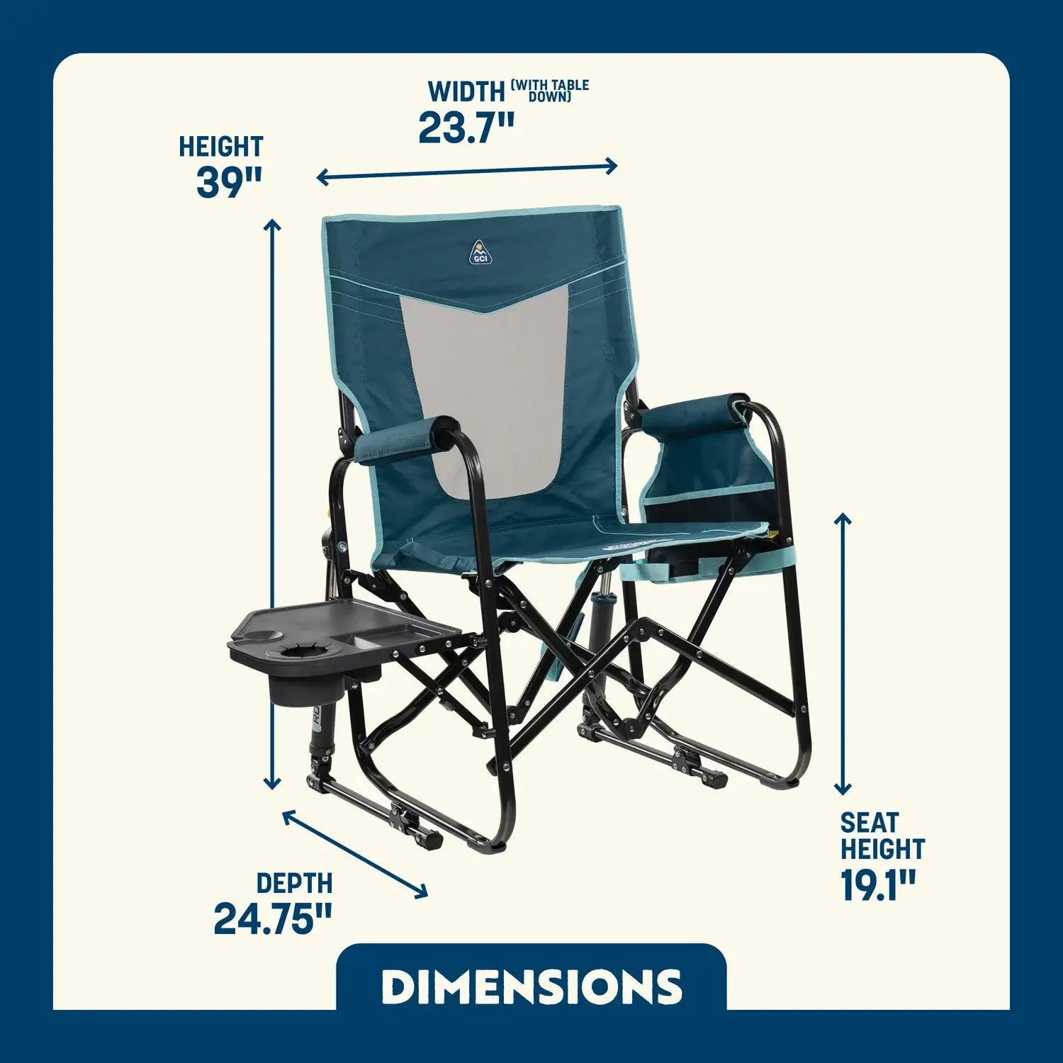 Patented Spring-Action Stowaway Rocker with Side Table - Choice 253 - Freestyle Rocker Portable Outdoor Folding Chair Detail