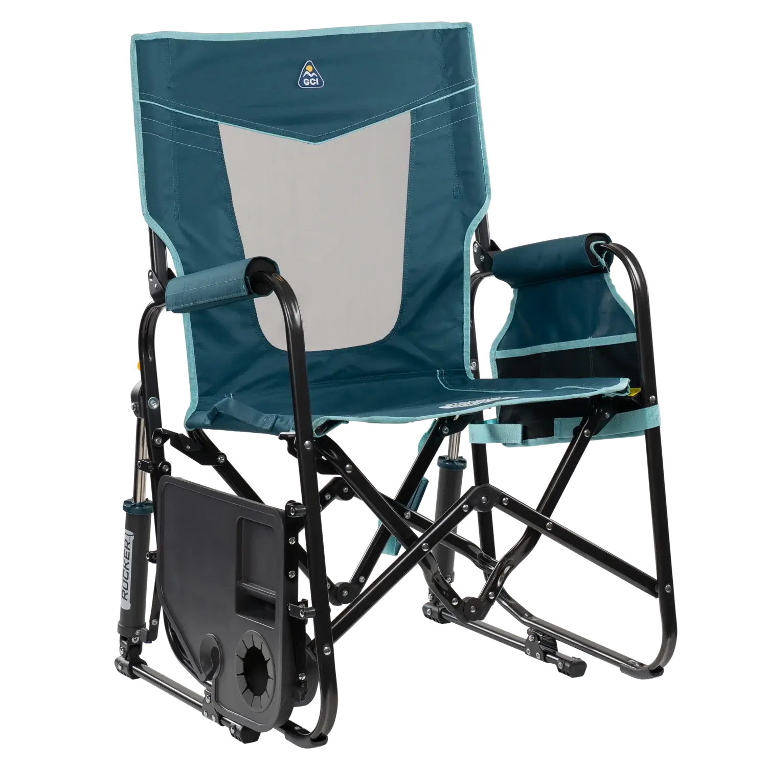 Patented Spring-Action Stowaway Rocker with Side Table - Choice 253 - Freestyle Rocker Portable Outdoor Folding Chair Detail