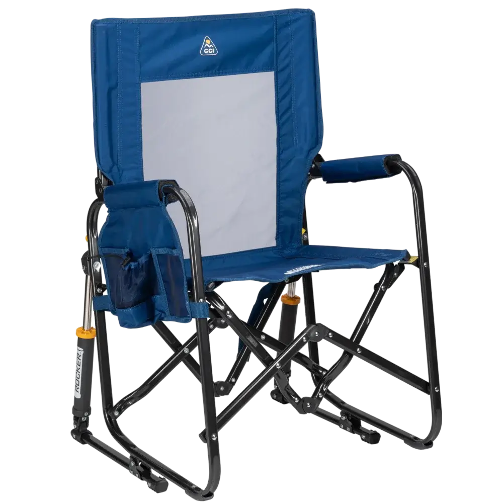 Patented Spring-Action Stowaway Rocker - Choice 794 - Heavy-Duty Kickback Rocker with Beverage Holder - Soft Navy