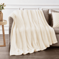Decorative Knitted Throw Size Blanket for Couch, Sofa, Bed, Striped Beige Throw Blanket for Office Picnic Travel Bedroom, Super Soft War... - Luxury Knitted Decorative Throw Blanket with Fringes - Default Title